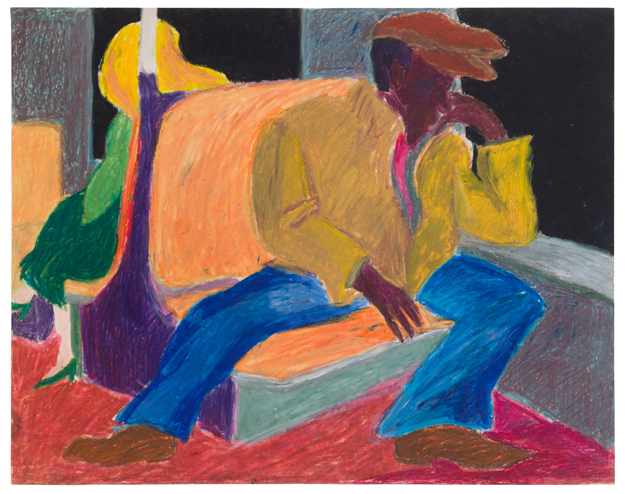 Mimi Gross' "Subway Sleeper" (1962-1963, oil pastel on paper)