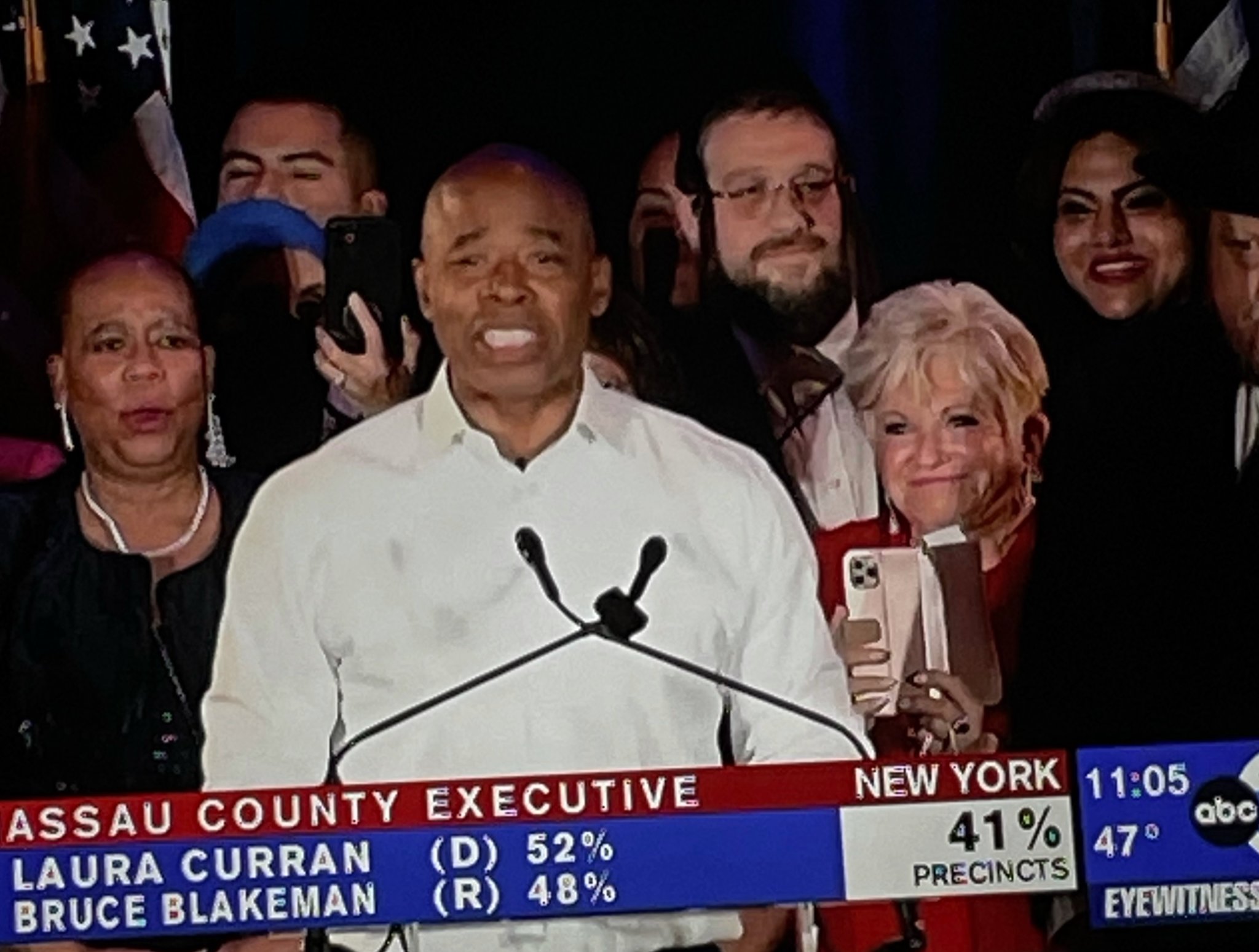 Victoria Schneps on the stage during Eric Adams victory speech.