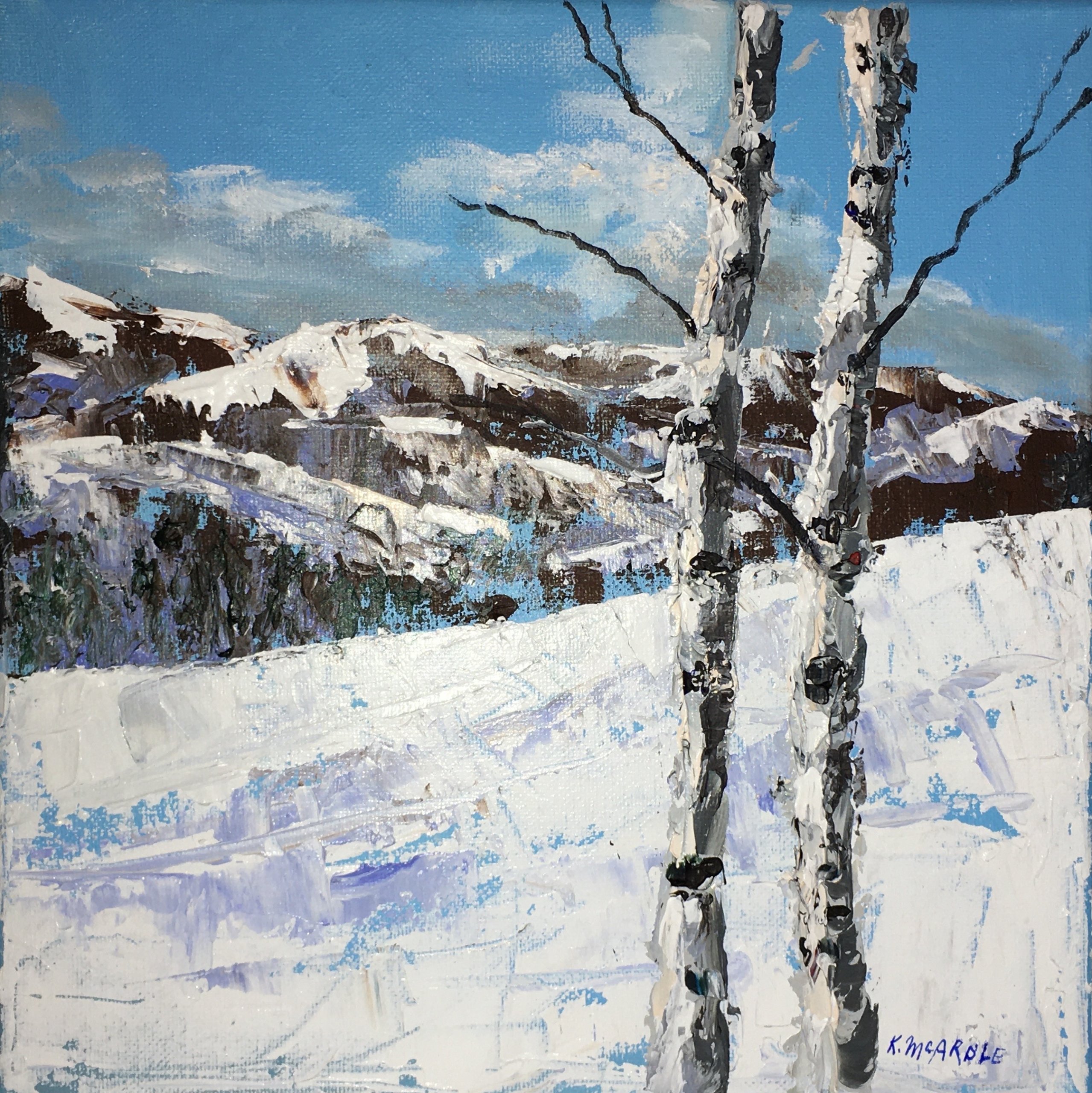 "White Birches" by Kathleen McArdle, acrylic on canvas