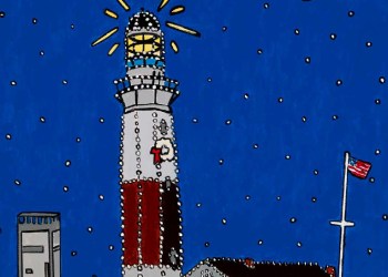 December 10, 2021 Dan's Papers cover art by Mike Stanko Montauk Lighthouse Christmas