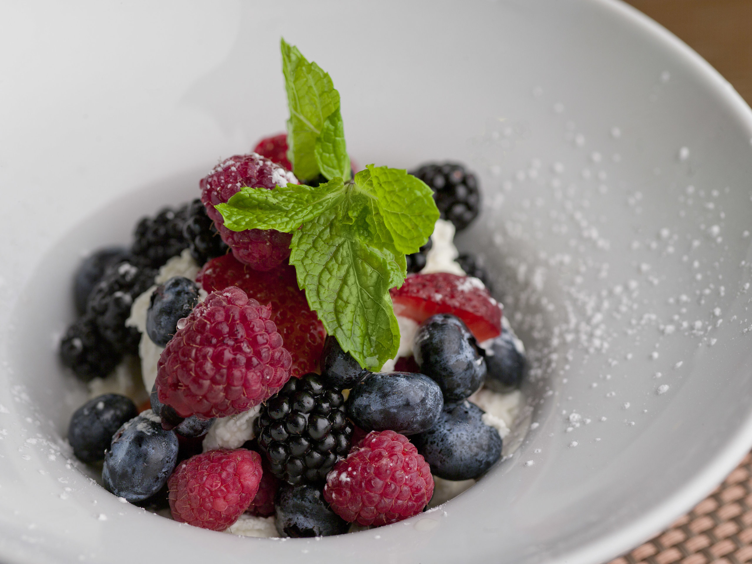 A berries and cream dish at Bistro 72