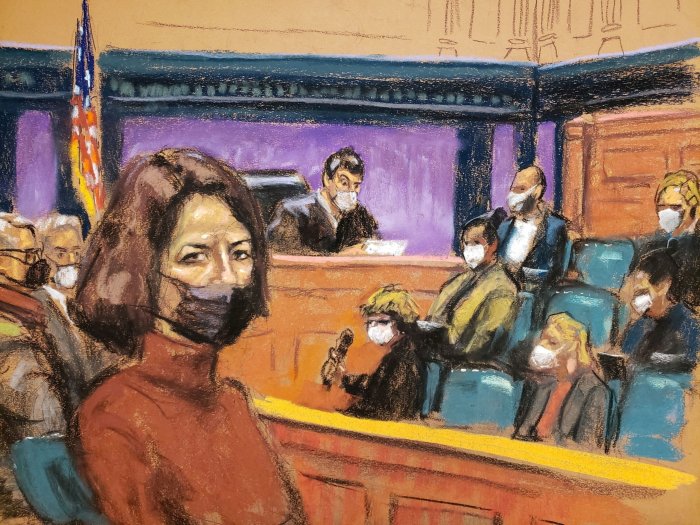 FILE PHOTO: Jeffrey Epstein associate Ghislaine Maxwell sits as the guilty verdict in her sex abuse trial is read in a courtroom sketch in New York City, U.S., December 29, 2021.