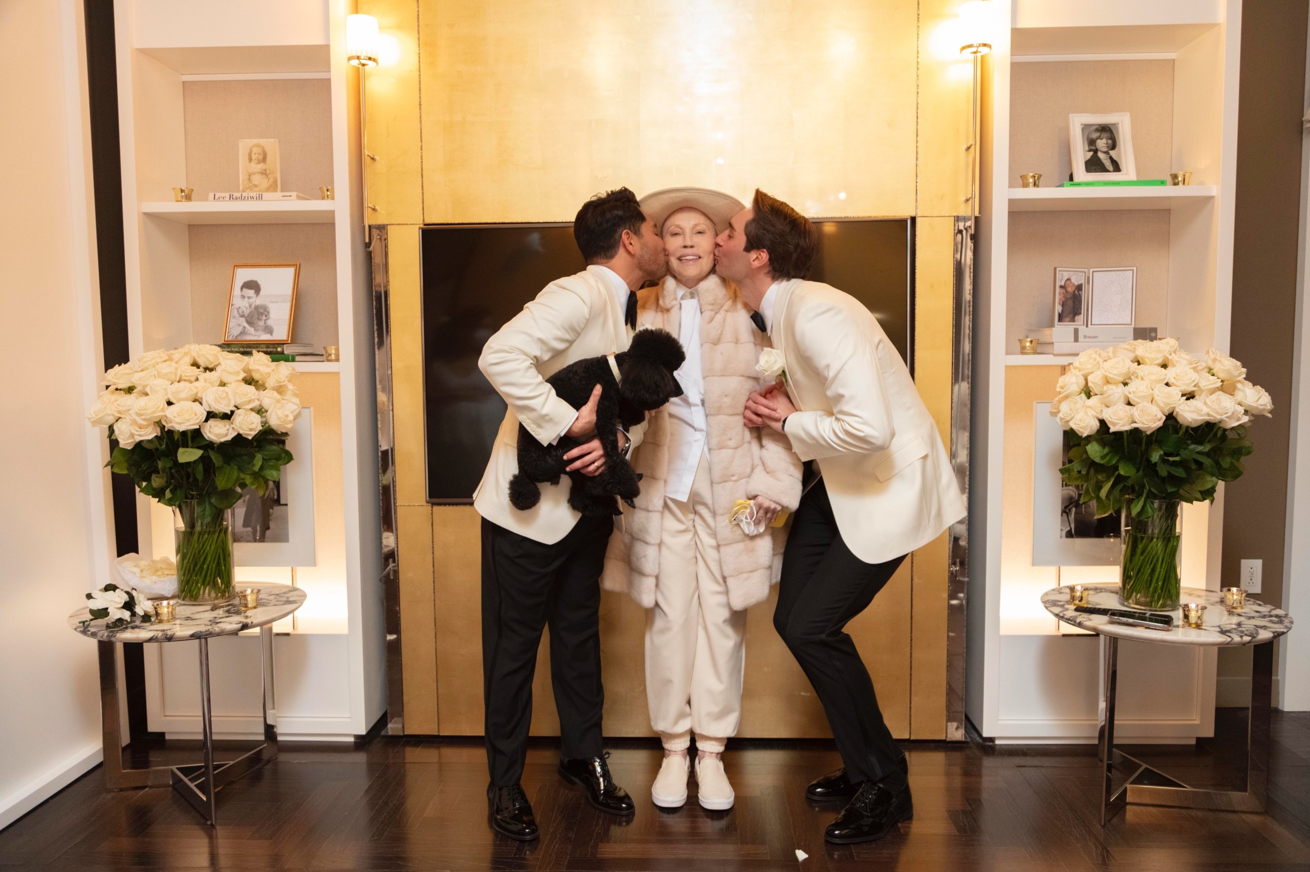 Isaac, Jeffery and Davis with Faye Dunaway at their wedding