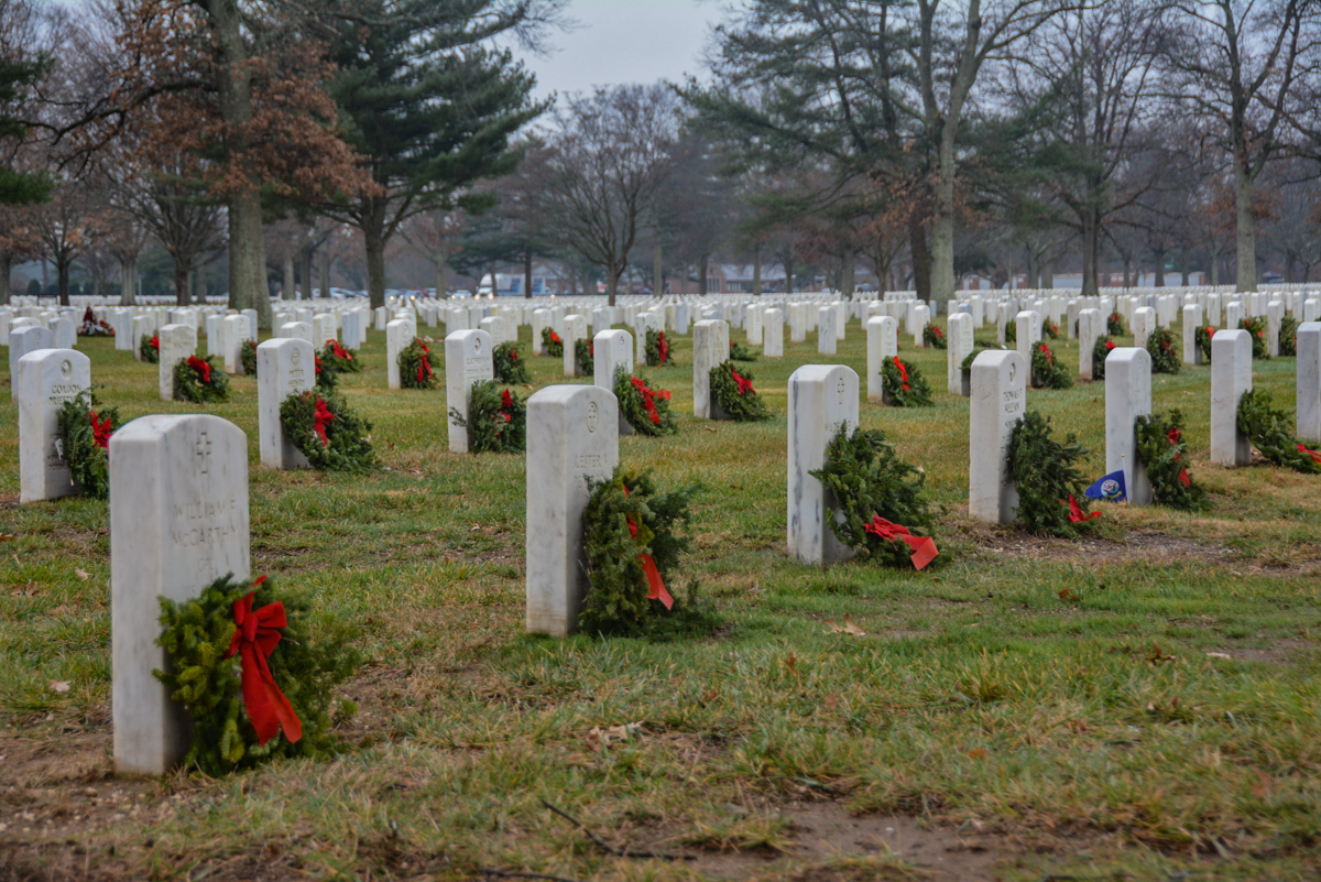 Wreaths laid atop service member graves