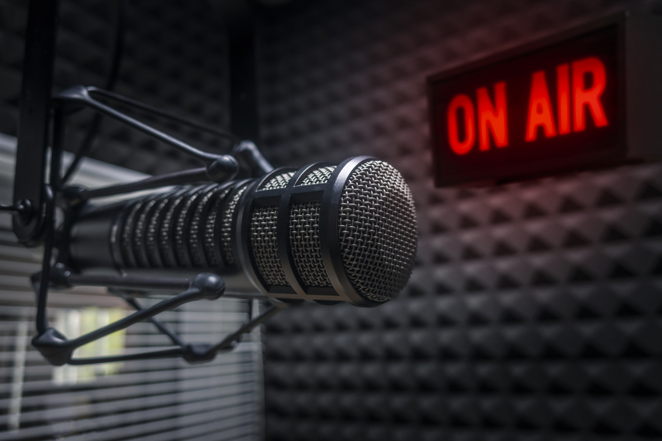 Professional microphone in radio studio at Hamptons Subway announcements