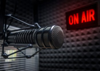 Professional microphone in radio studio at Hamptons Subway announcements