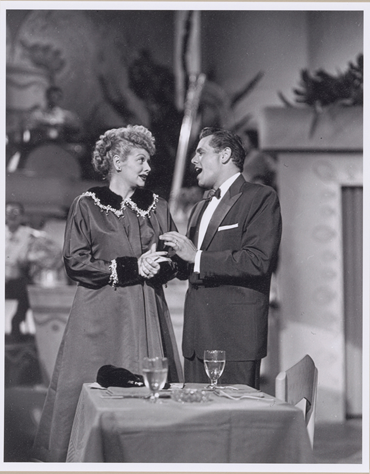 Photograph of Lucille Ball and Desi Arnaz from "I Love Lucy" episode 50, “Lucy is 'Enceinte,'” in 1952.