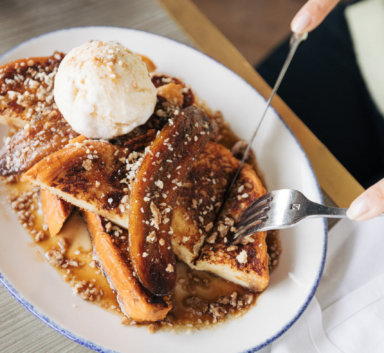 The Bananas Foster French Toast at Gurney’s Montauk