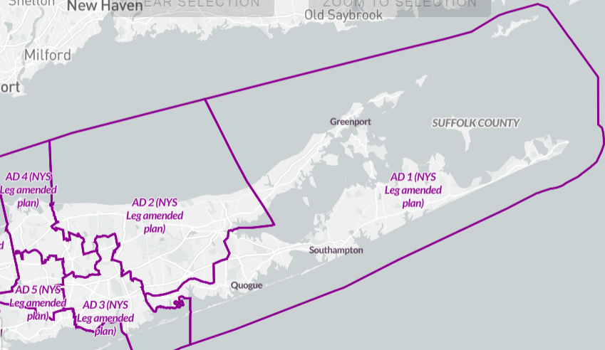 The East End's redistricted New York State legislative maps. redistricting (CUNY Mapping Service)