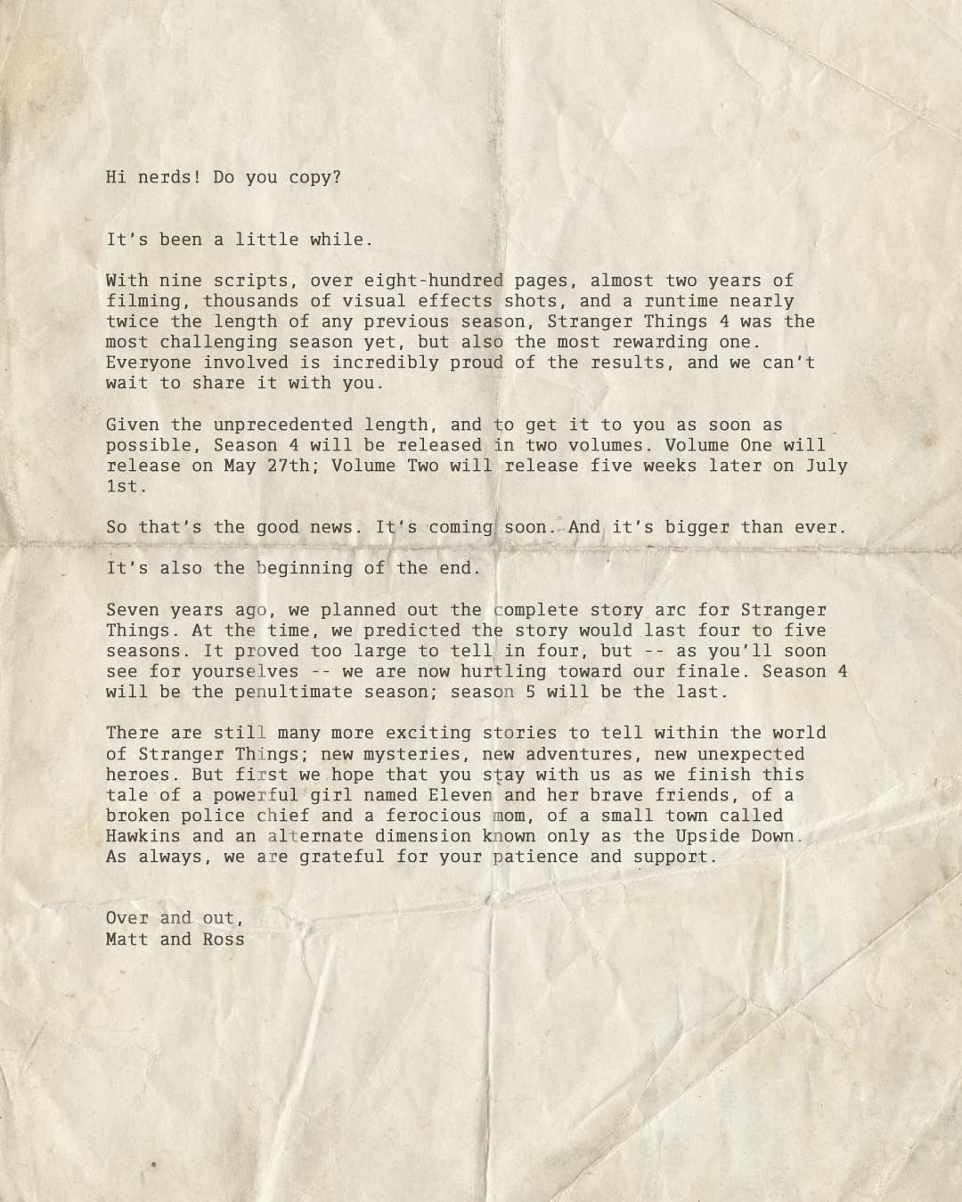 Stranger Things Season 4 letter