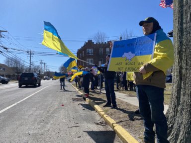 Cars honked in support of the rally for Ukraine in Riverhead - those who supported Ukraine were among our People of the Year in 2022