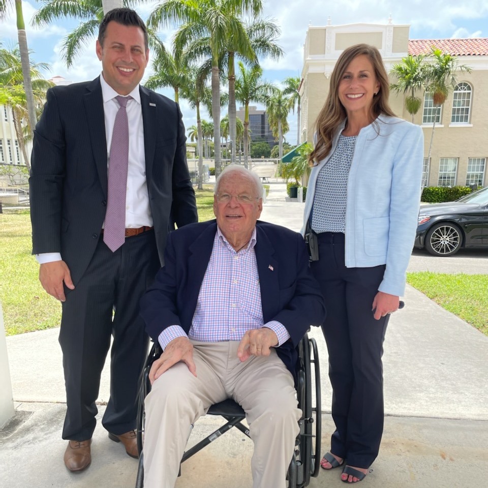 Dreyfoos School of the Arts Foundation Executive Director Chris Snyder, Alex Dreyfoos, and Alexander W. Dreyfoos School of the Arts Principal Blake Bennett