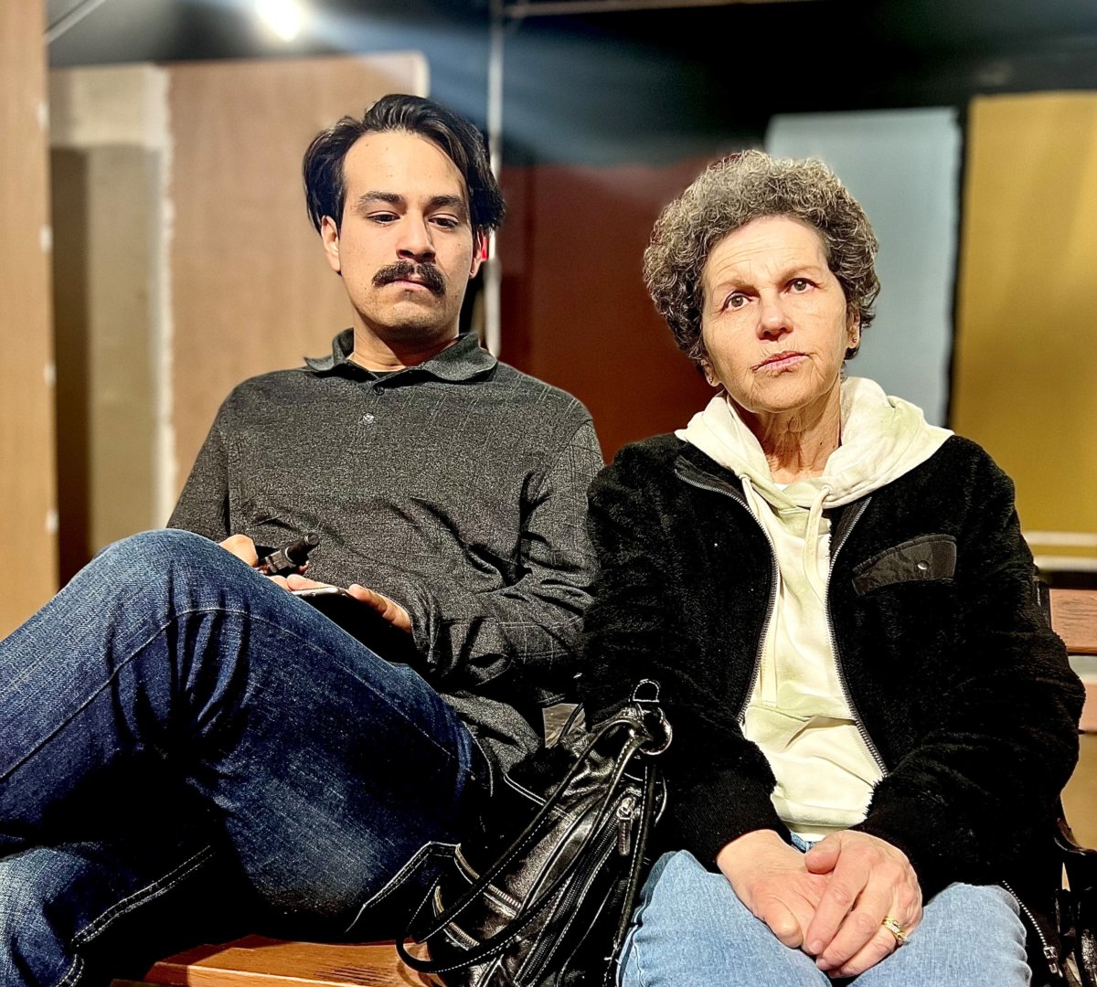Giovanni Sandoval and Laurie Atlas rehearse a scene from "Ripcord," opening March 17 at the Quogue Community Hall. Hampton Theatre Company