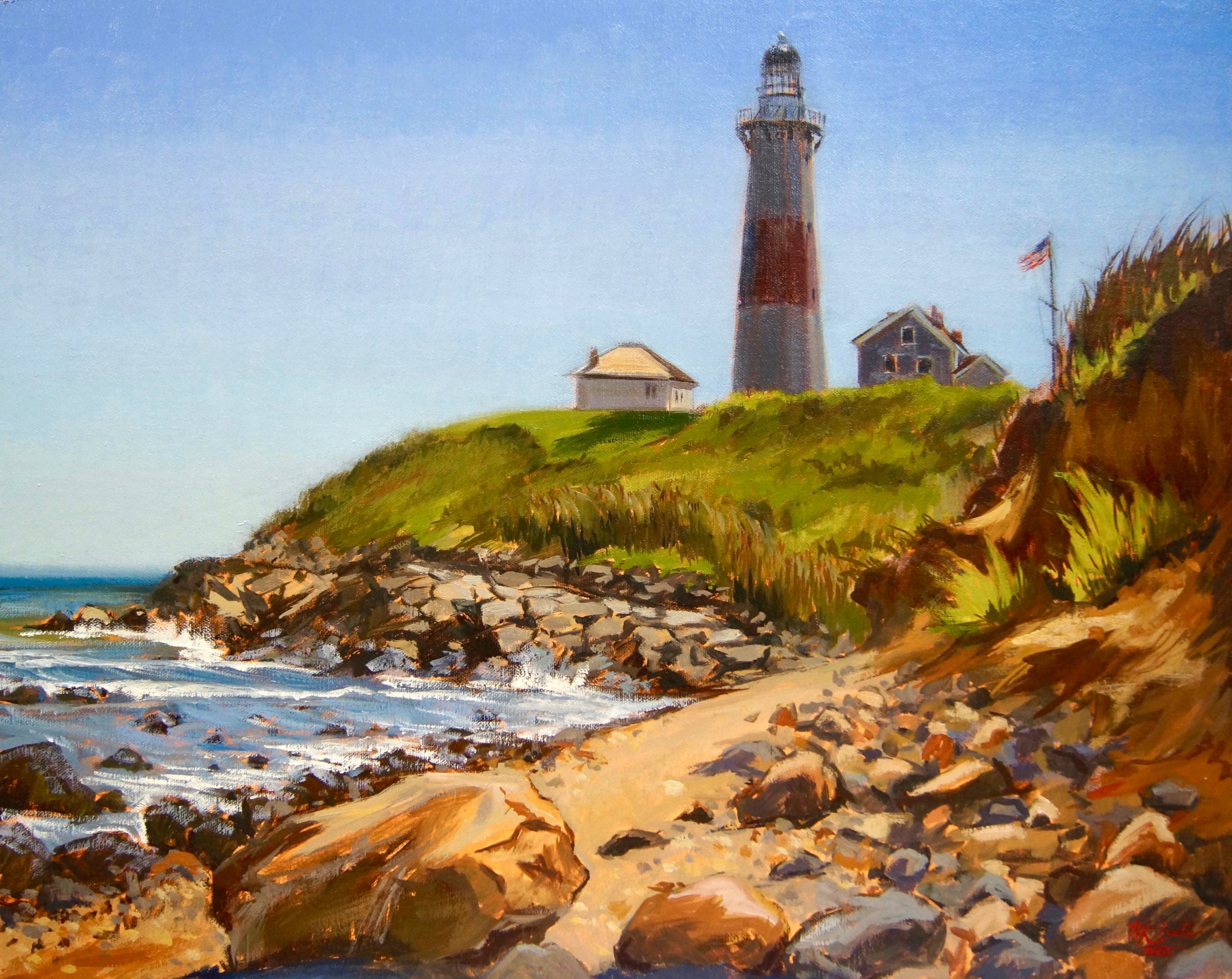 Megan Euell's "Montauk Lighthouse from the Beach" – the painting within Euell's cover painting