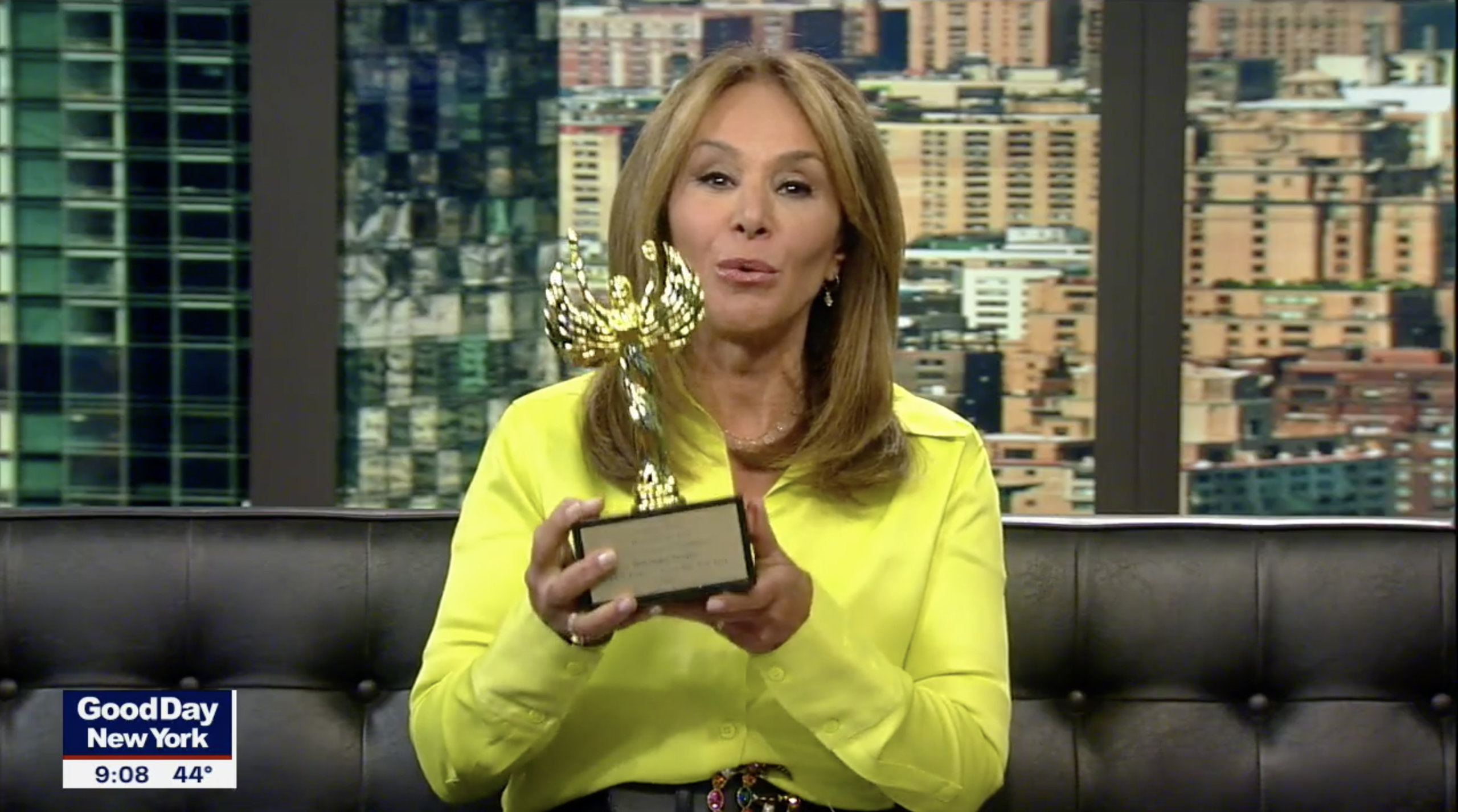 Rosanna Scotto shows off her Power Women of Manhattan award on Good Day NY