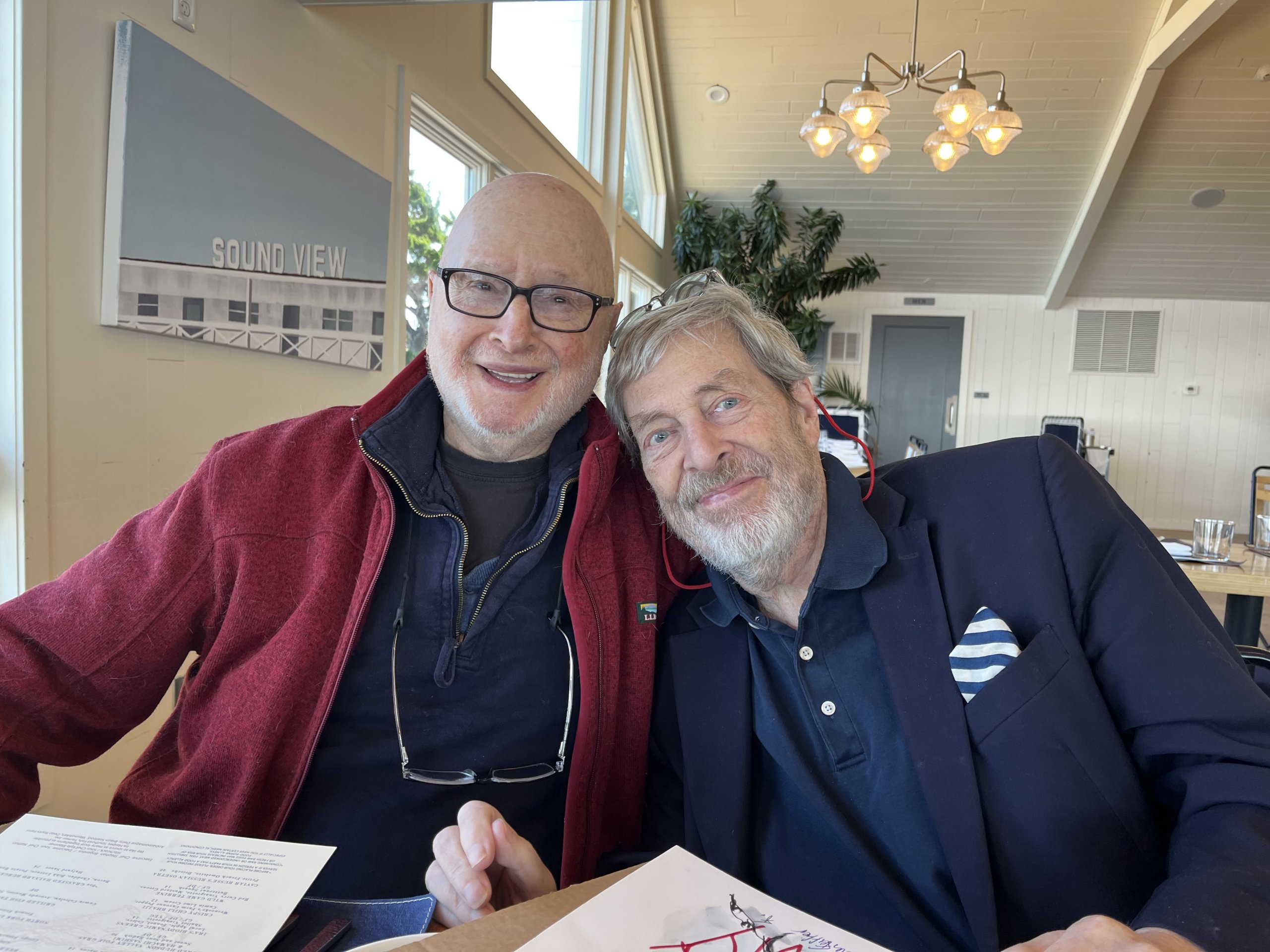 Tony Walton and Jules Feiffer at the Sound View in Greenport for Walton's last birthday, October 24, 2021