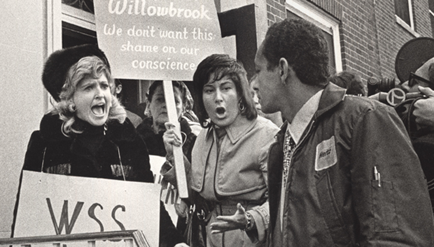 Victoria Schneps protesting the conditions at Willowbrook State School