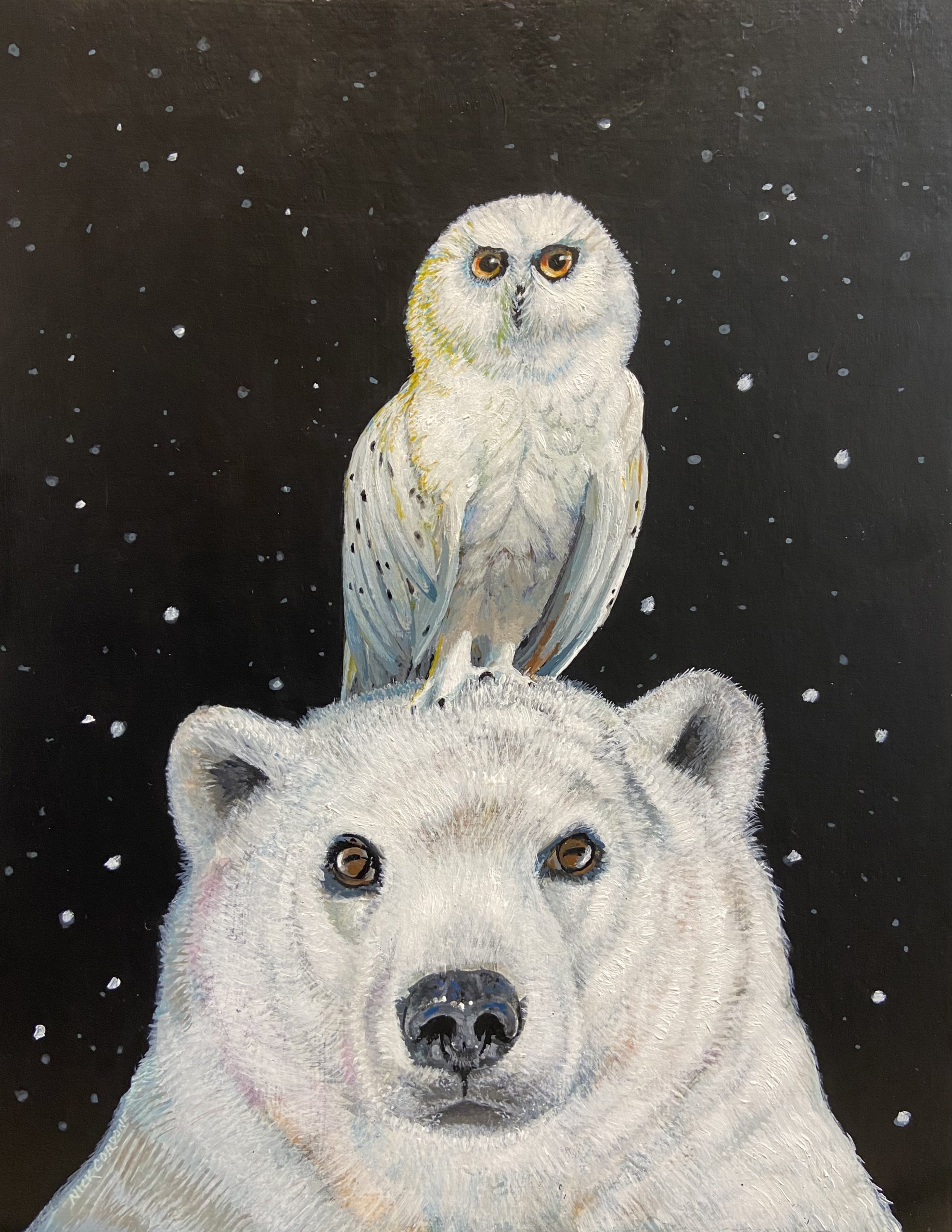 Nick Cordone's “Snowy sisters” (Do animals discuss the effects of climate change?)