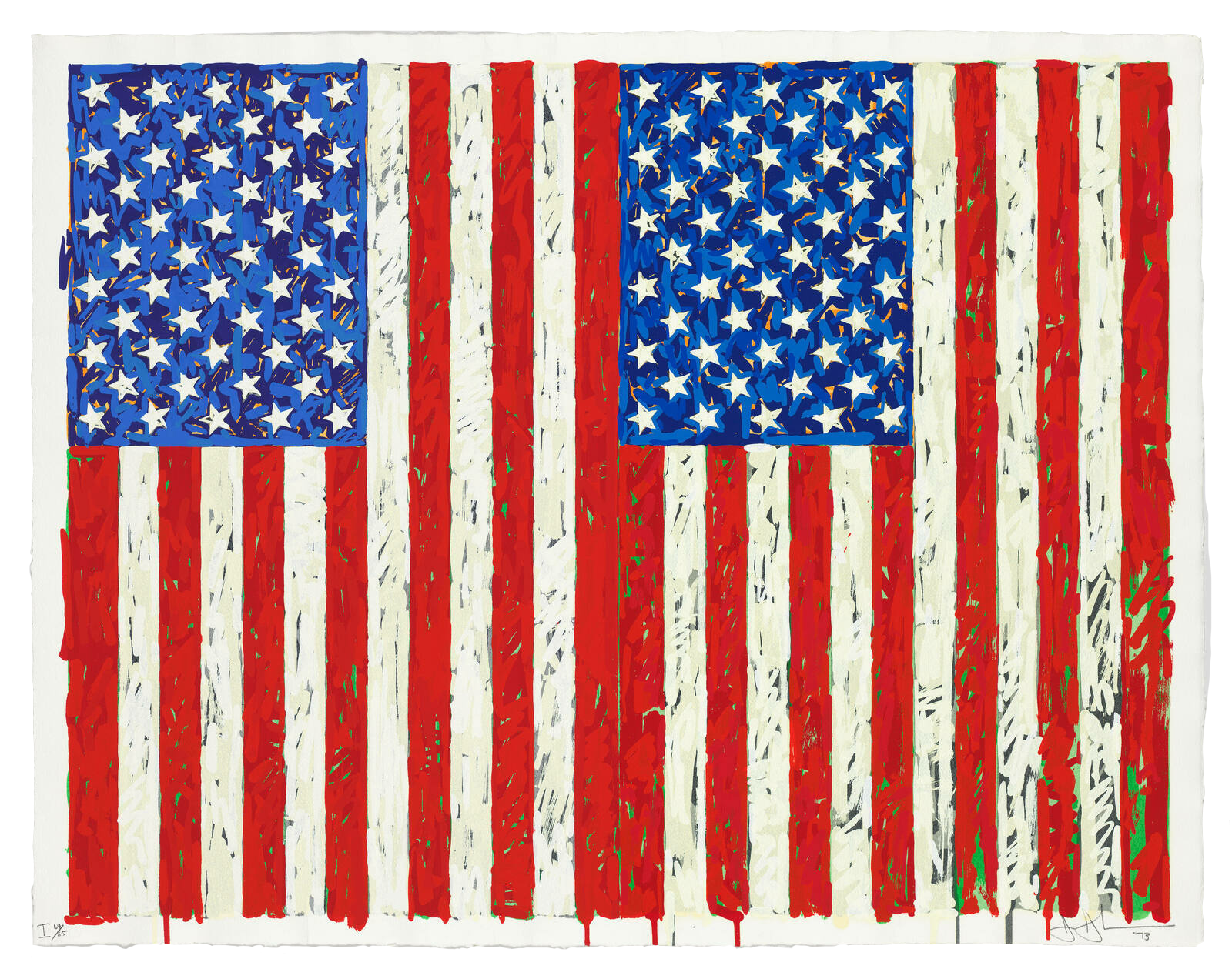 Jasper John's 1973 "Flag I" (screen print on paper from the collection Walker Art Center, 1988 gift of Judy and Kenneth Dayton)