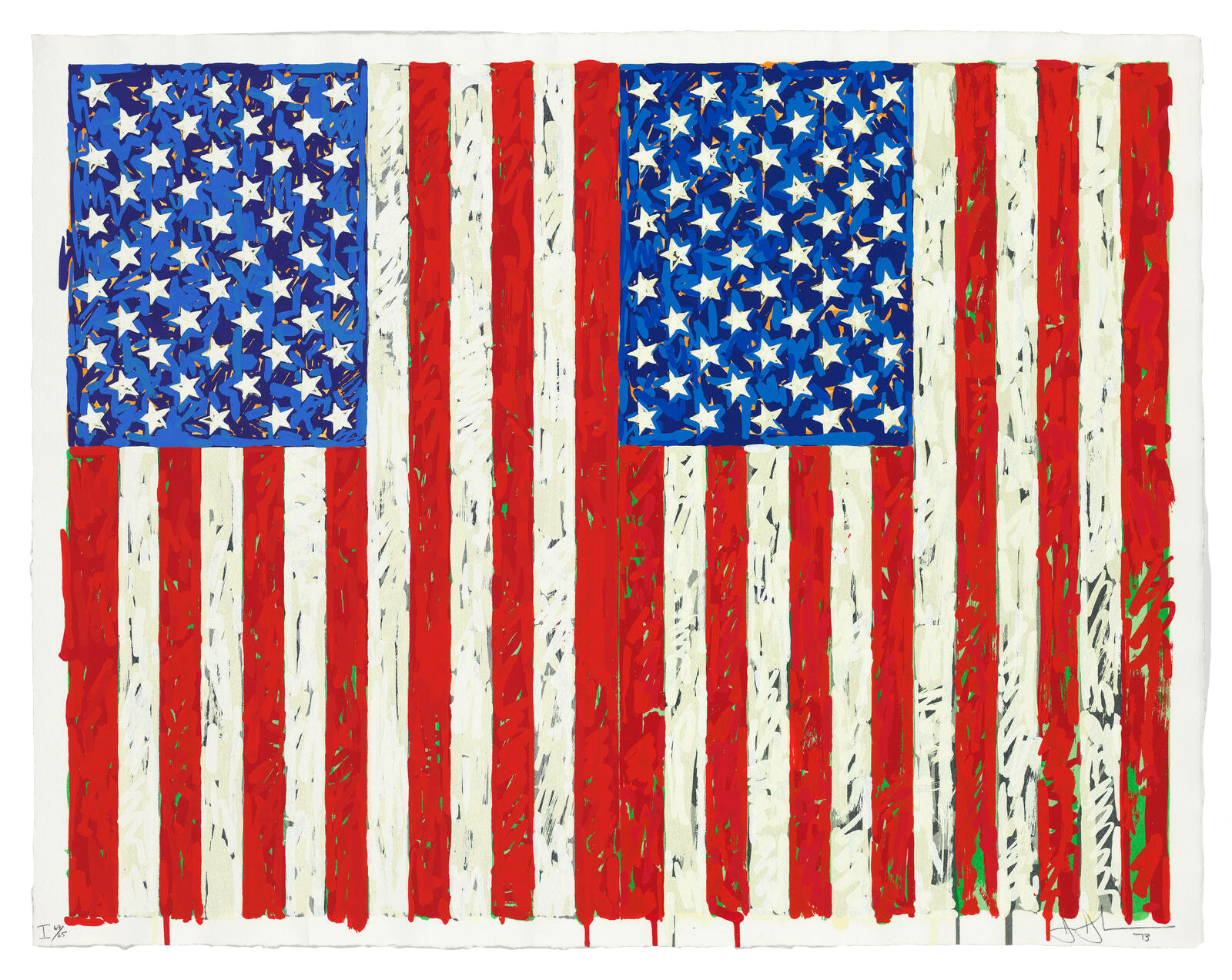 Jasper John's 1973 "Flag I" (screen print on paper from the collection Walker Art Center, 1988 gift of Judy and Kenneth Dayton)