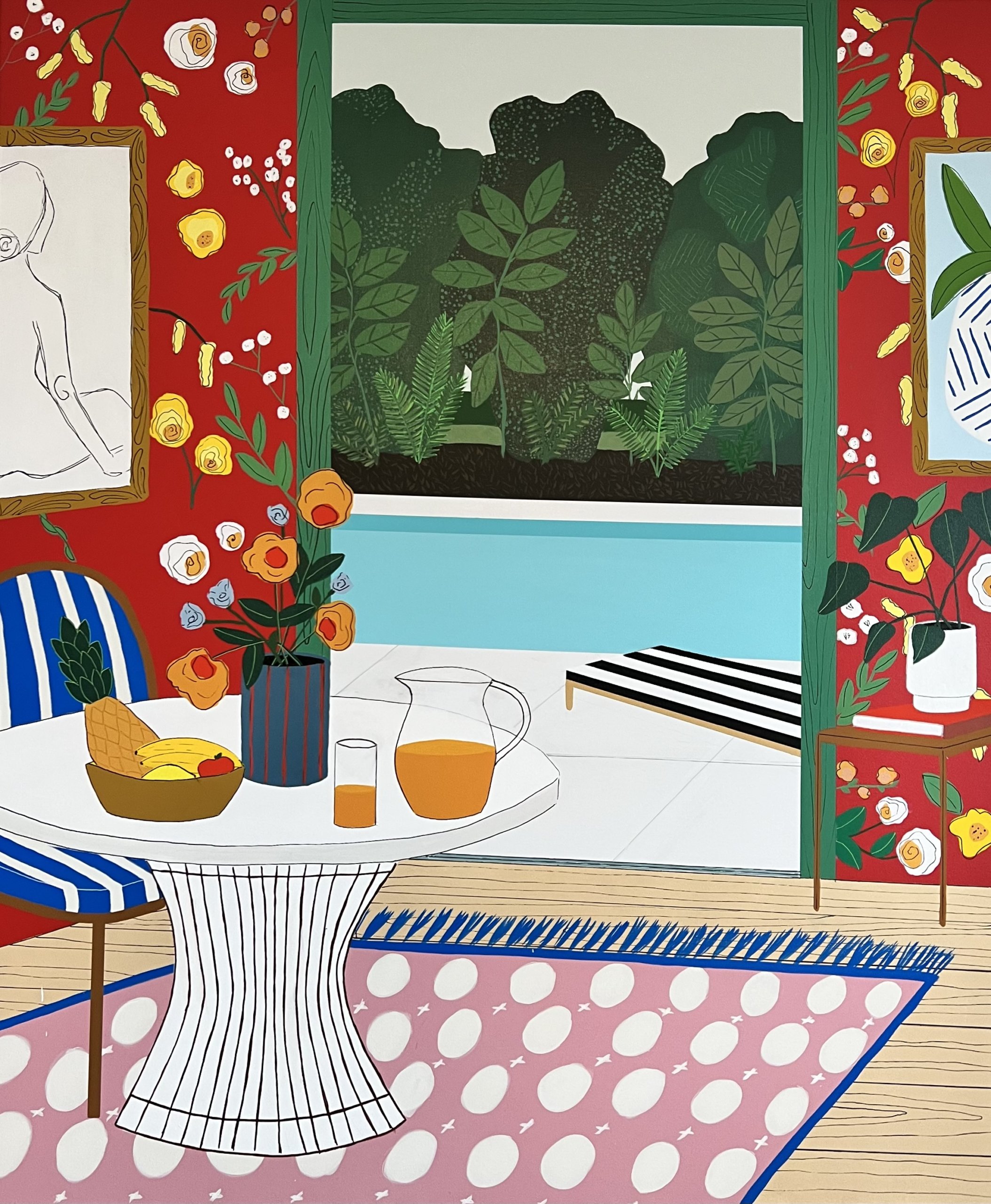 Amy Penner's "Meet Me by the Pool (I brought flowers)" (acrylic on canvas, 48" x 40") at Ric Michel Fine Art