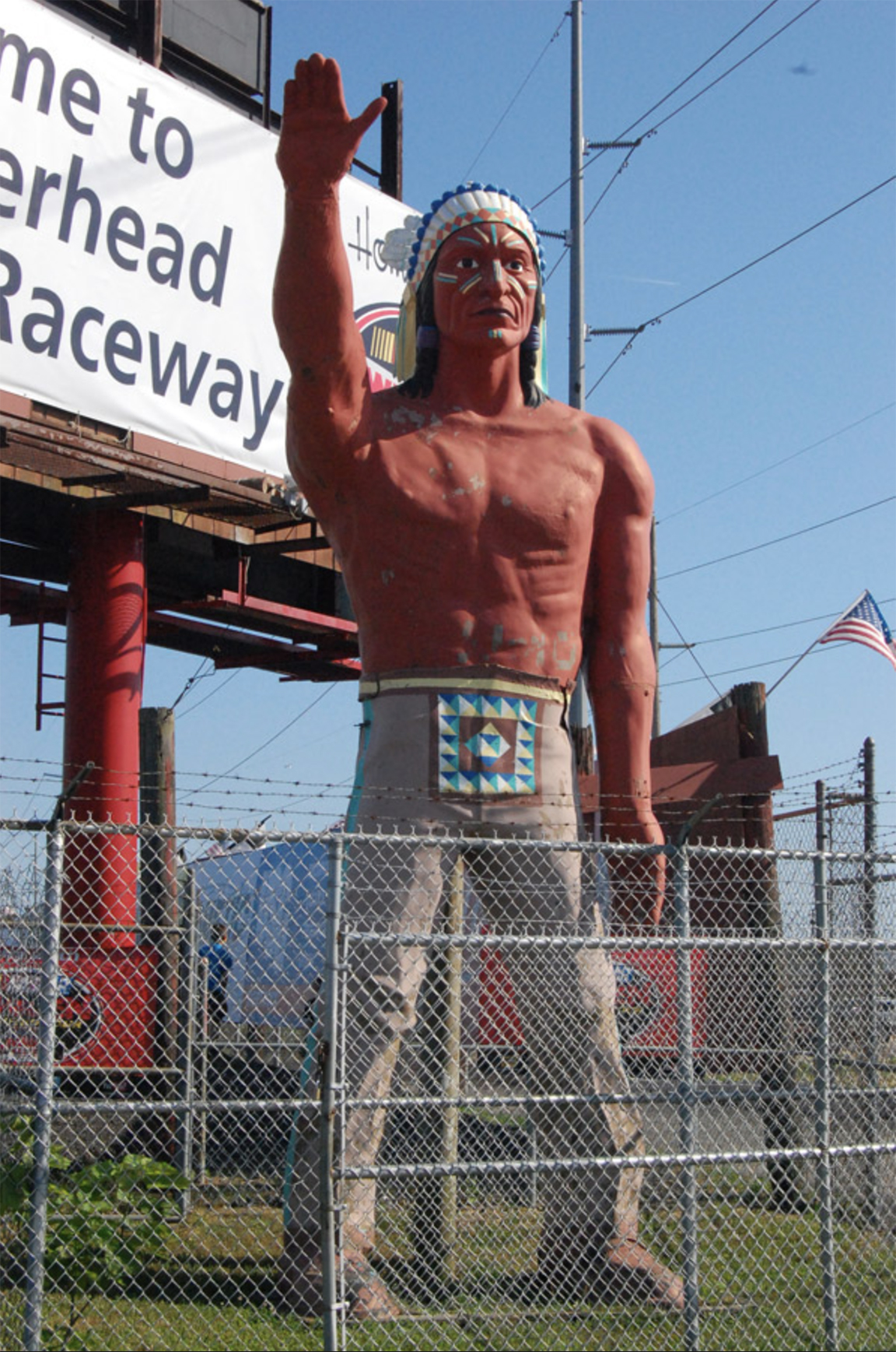 "Big Chief," the Riverhead Raceway Indian is often named among local roadside attractions