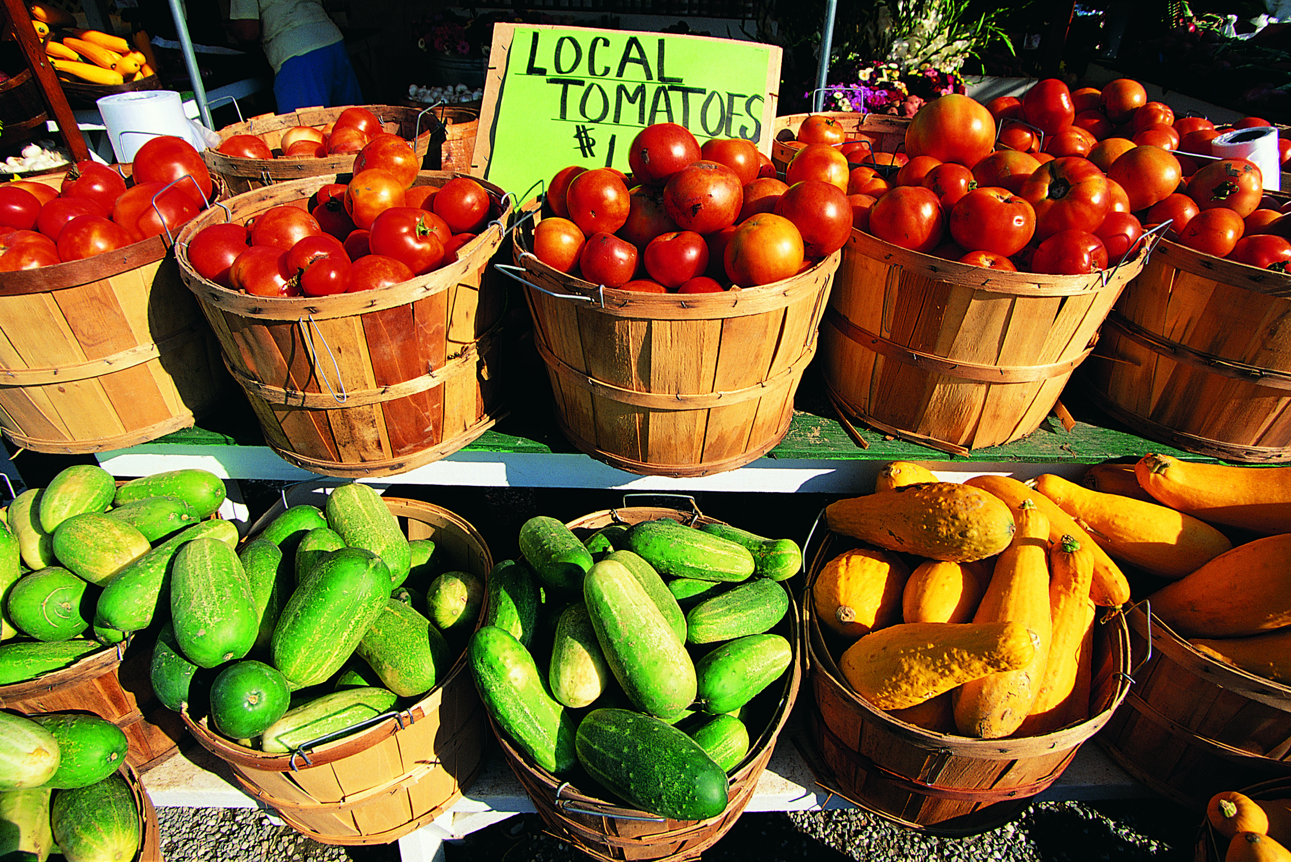 Baskets with fresh produce abound at East End farmers markets