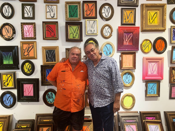Hunt Slonem and Ted Vasilev with Slonem's. bunny paintings