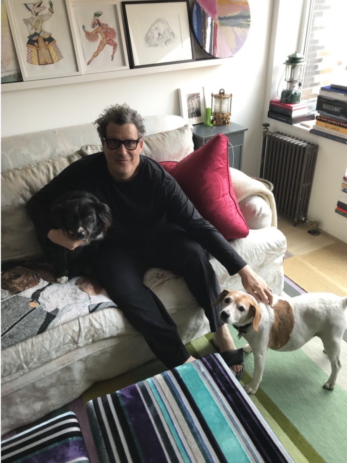 Isaac Mizrahi, an animal lover and advocate, at home with Kitty and Dean