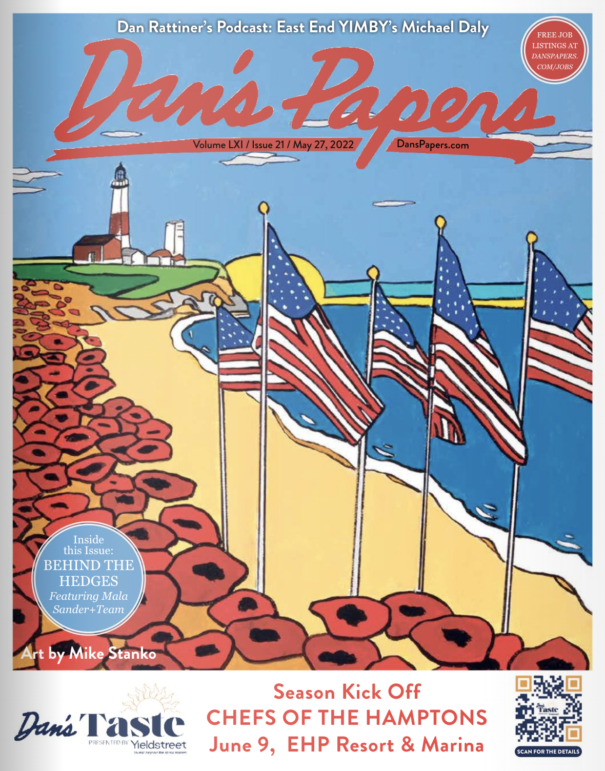 Dan's Papers May 27, 2022 cover art by Mike Stanko - Memorial Day Montauk Lighthouse