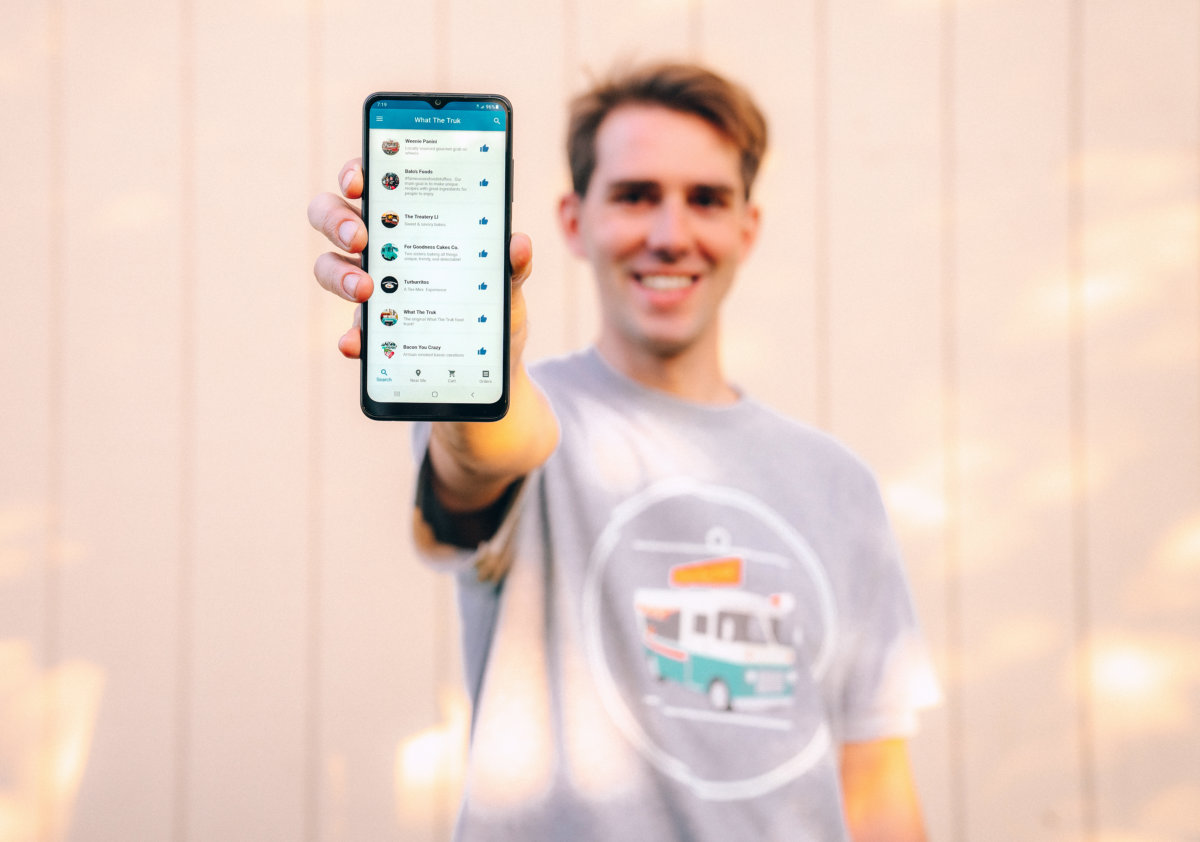 Evan Tousey shows off his What the Truk app