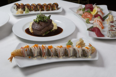 Several Union Sushi & Steak dishes, such as the Union Roll