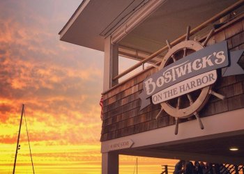 Sunset at Bostwick’s on the Harbor Hamptons waterfront restaurant