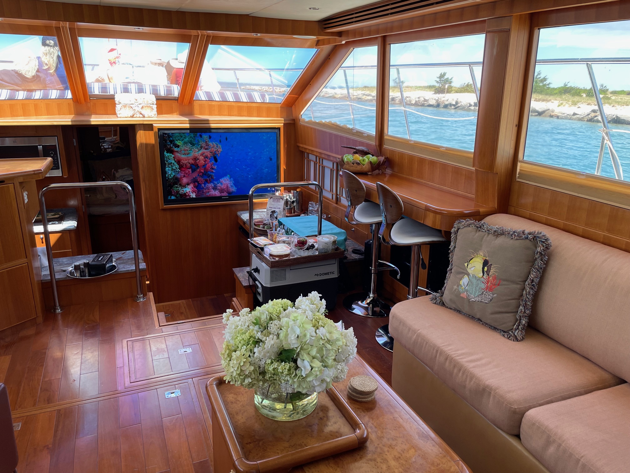 Inside Pure Pleasure, a 50-foot yacht