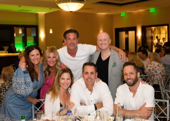 Schneps Media CEO and co-publisher Josh Schneps (back row, right) and friends at Dan's Chefs of the North Fork