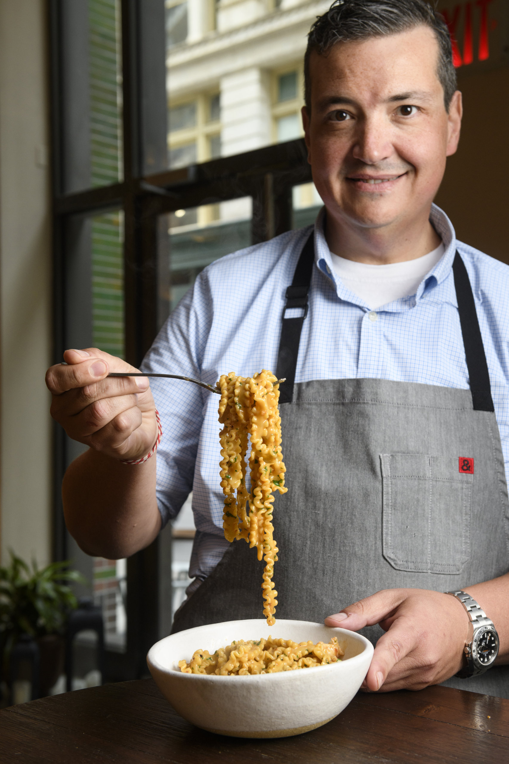 Chef PJ Calapa with his scampi - but he also makes a great caesar salad