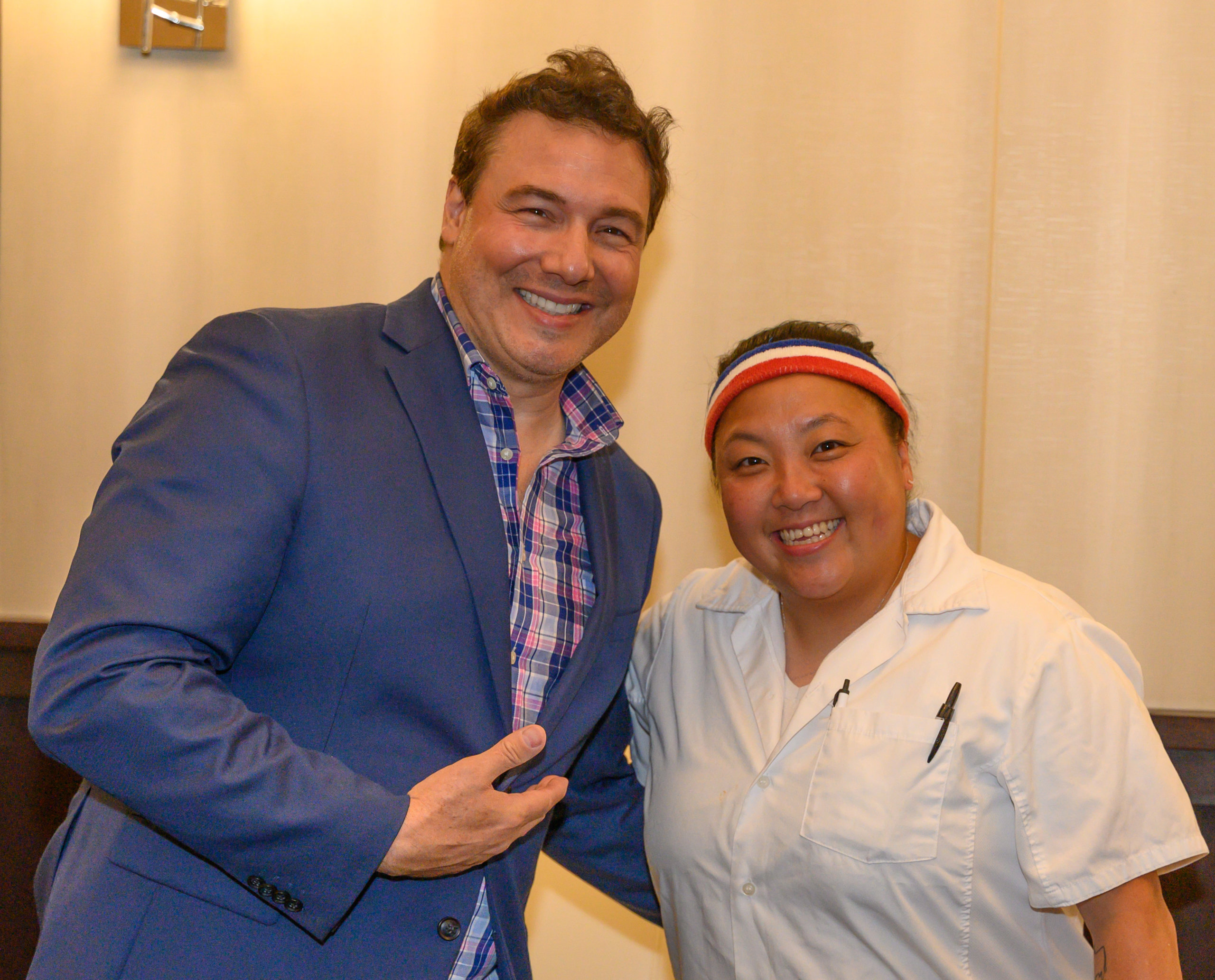 Host Rocco DiSpirito with Chef Jennie Werts at chefs of the north fork