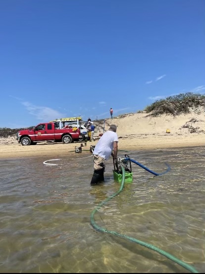 Firefighters drafted water from the bay to extinguish the fire.