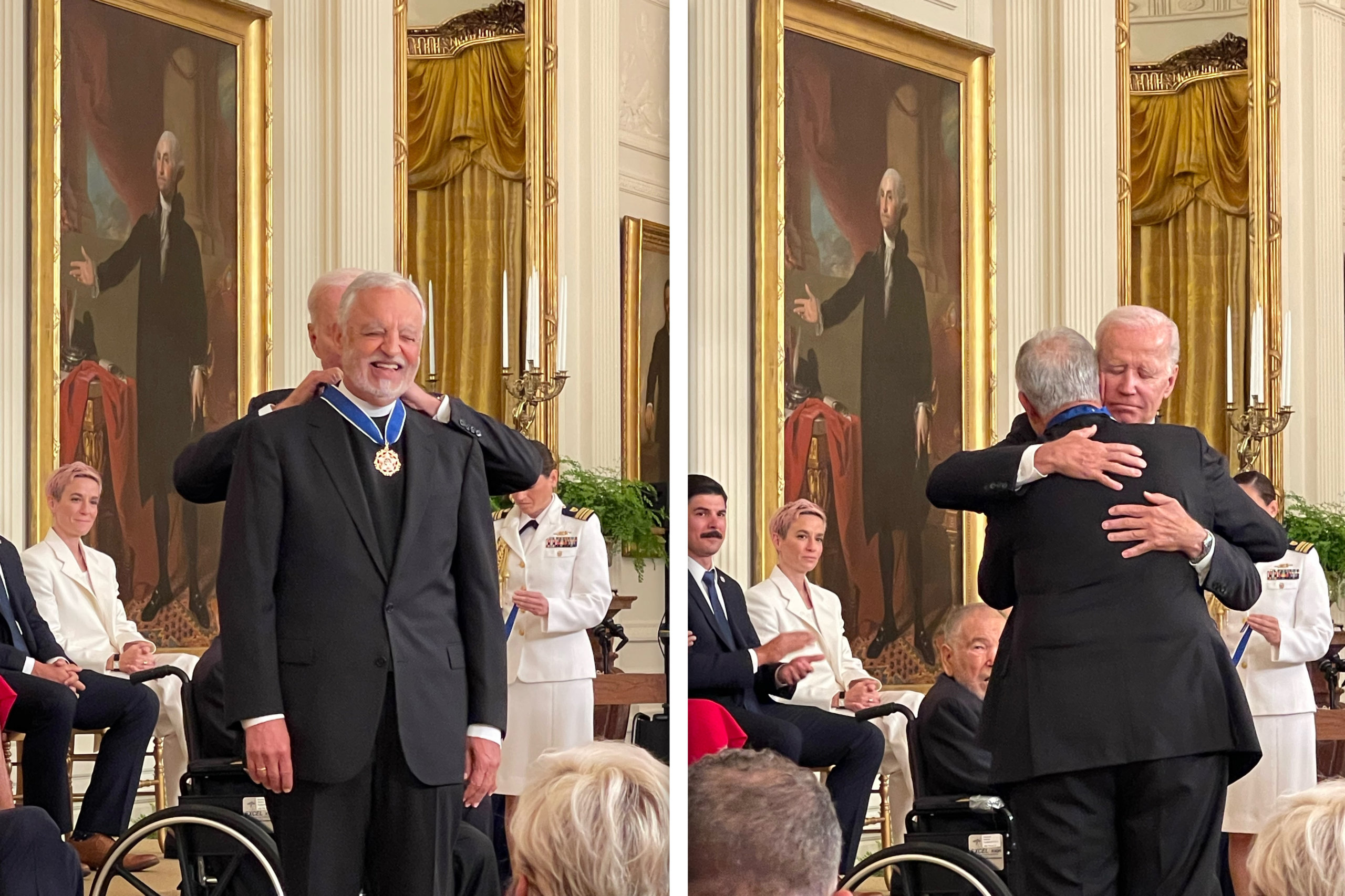 Father Alex Karloutsos joyfully receives the Presidential Medal of Freedom from President Joe Biden