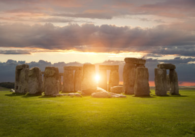Stonehenge at sunset marks the solstice in England