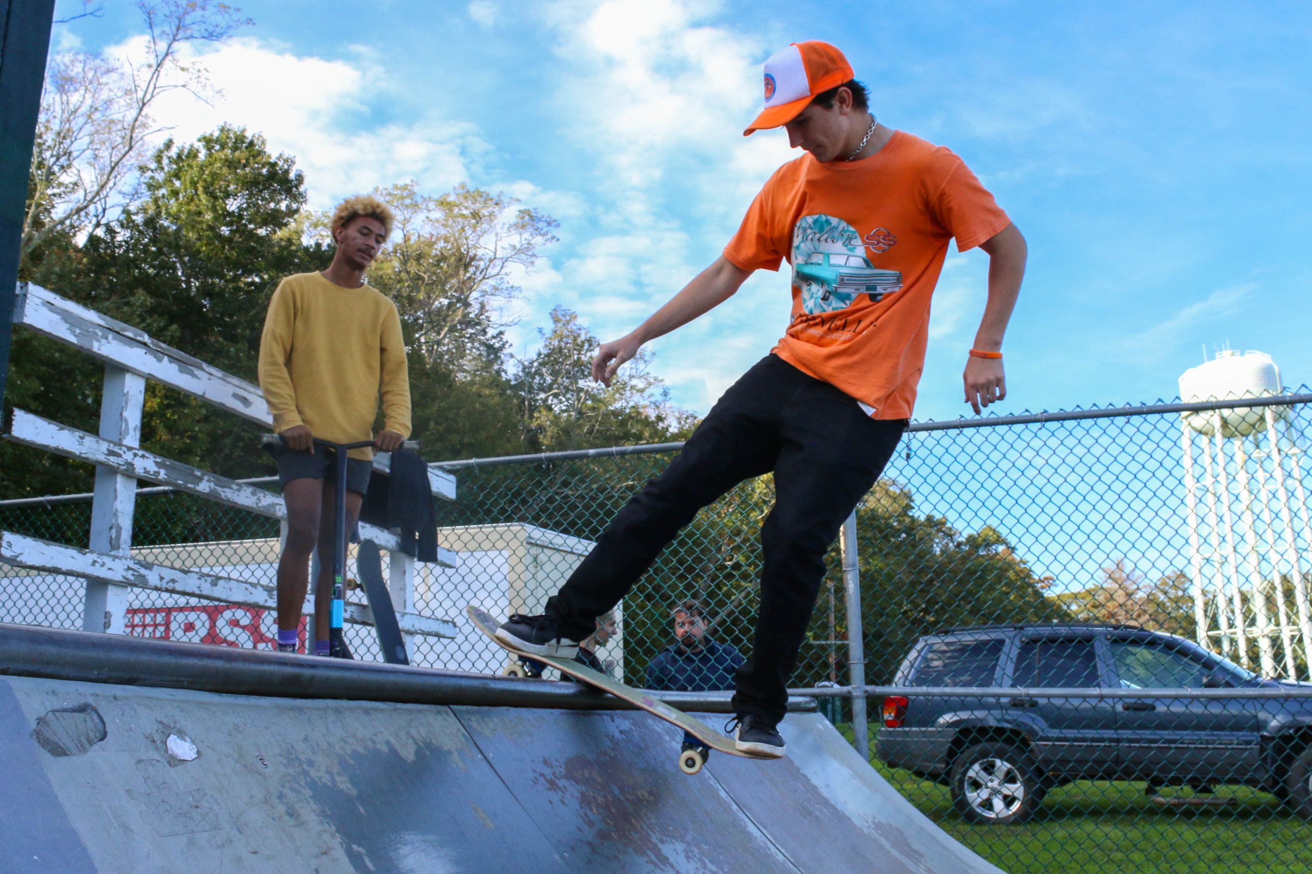 Sean Szynaka on one of the smaller ramps at the Greenport Skate Park on the North Fork