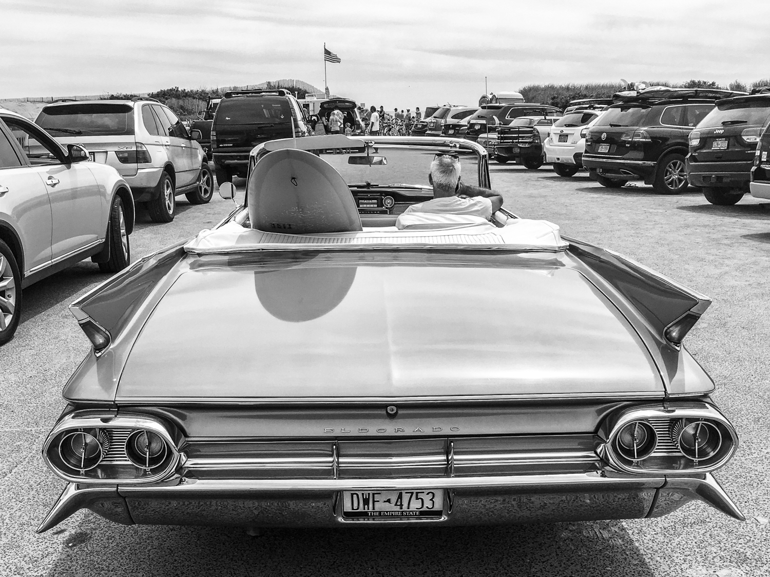 "El Dorado" Montauk car Cadillac black and white photograph by James Katsipis