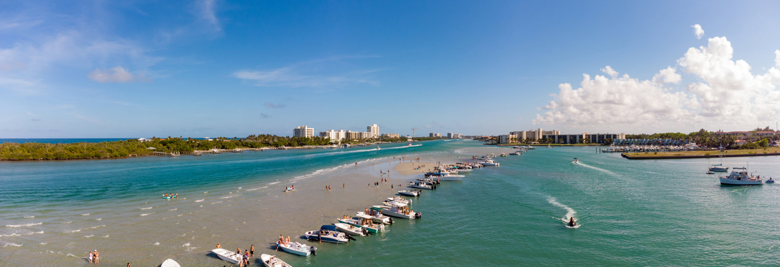 People boating Indian River sandbar in Jupiter, Florida, Palm Beach County