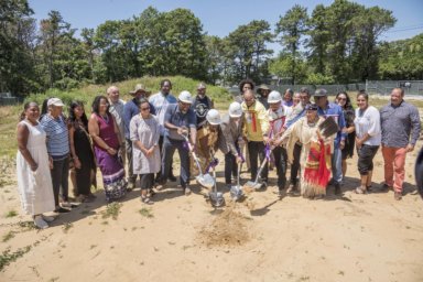 Shinnecock leaders break ground on Little Beach Harvest on July 11, 2022