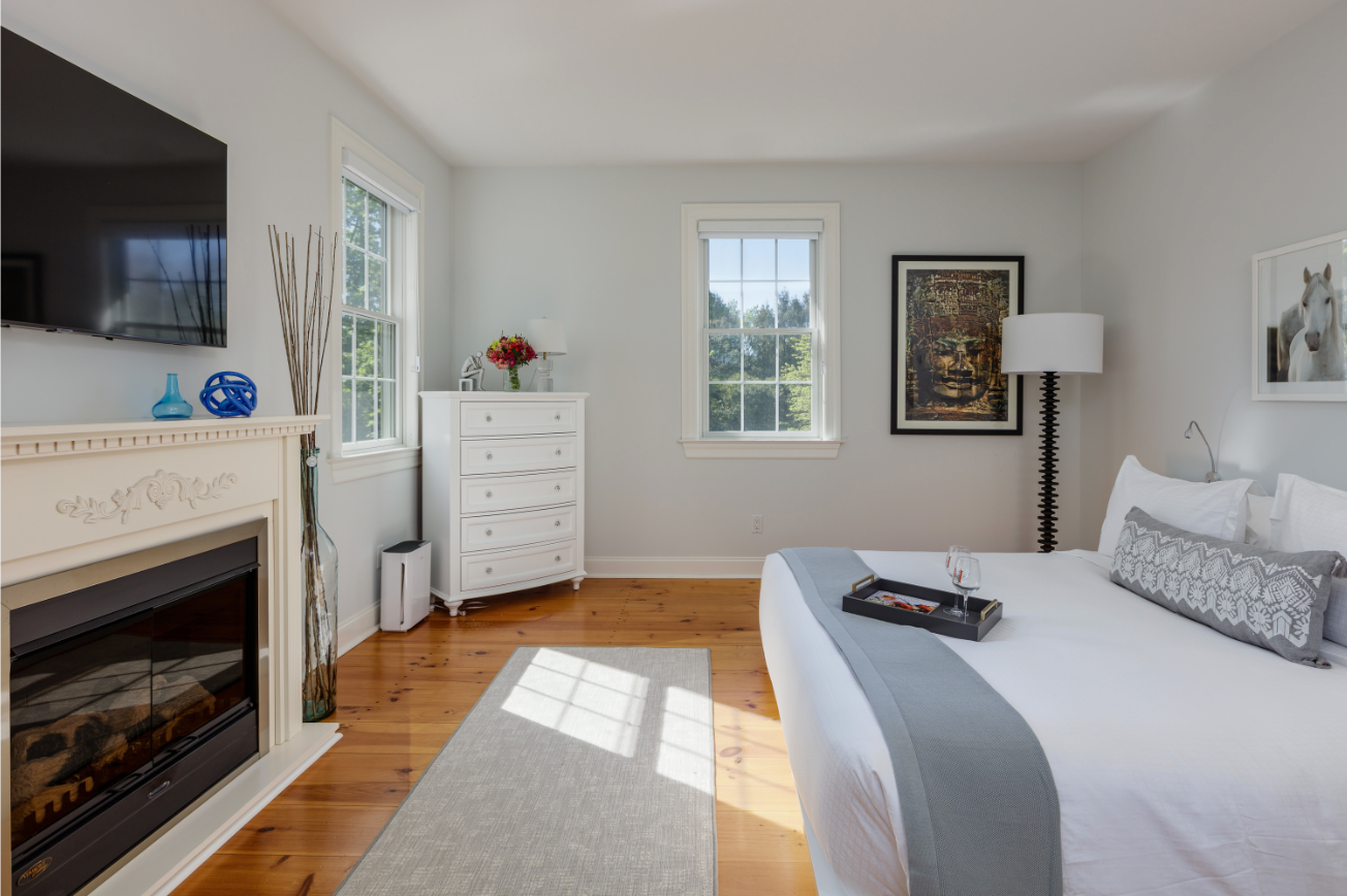 A renovated bedroom at the Harvest Inn