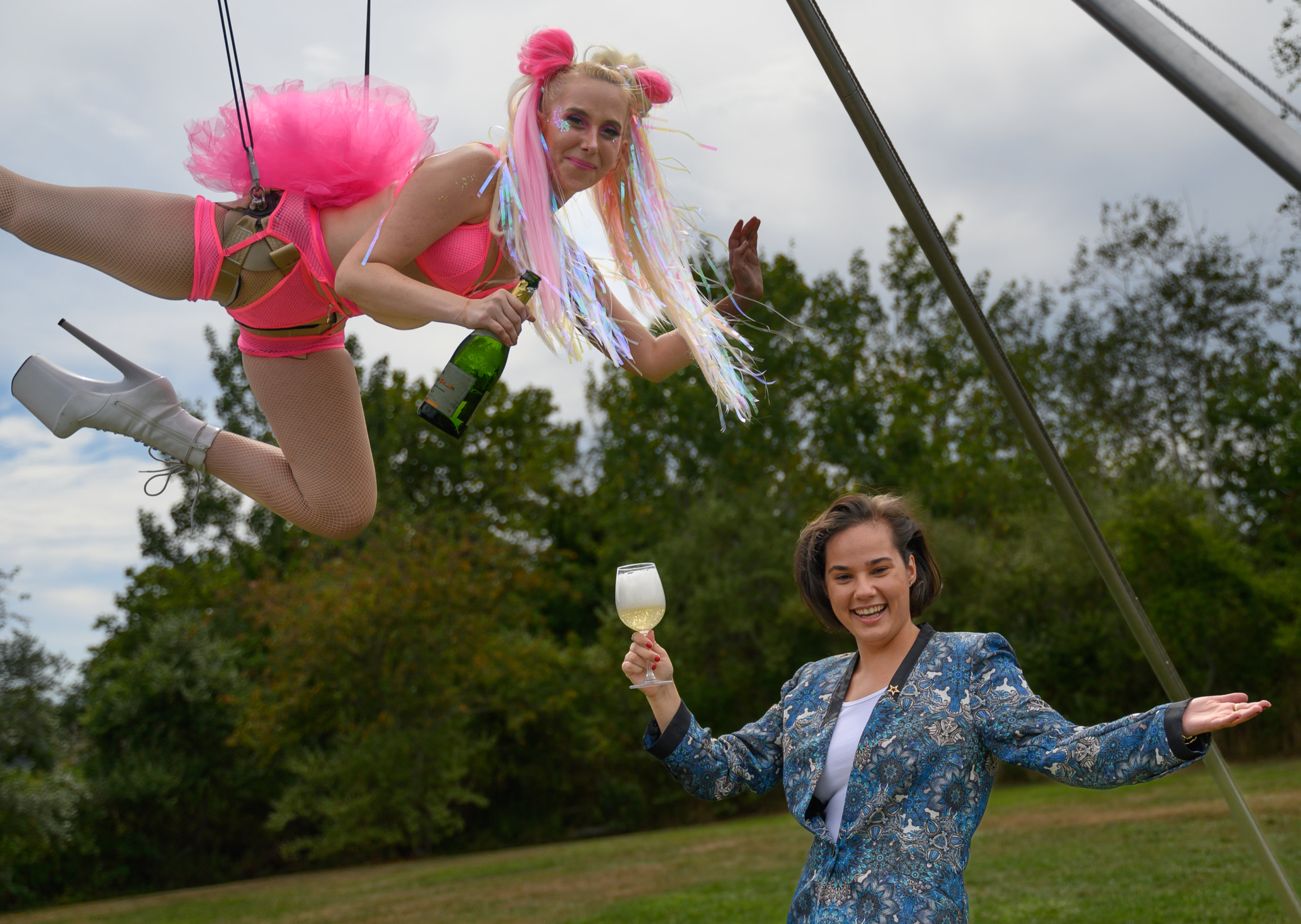 Elena Gibbs with aerialist Sammy Marsh at the 2022 Out East End Impact Awards