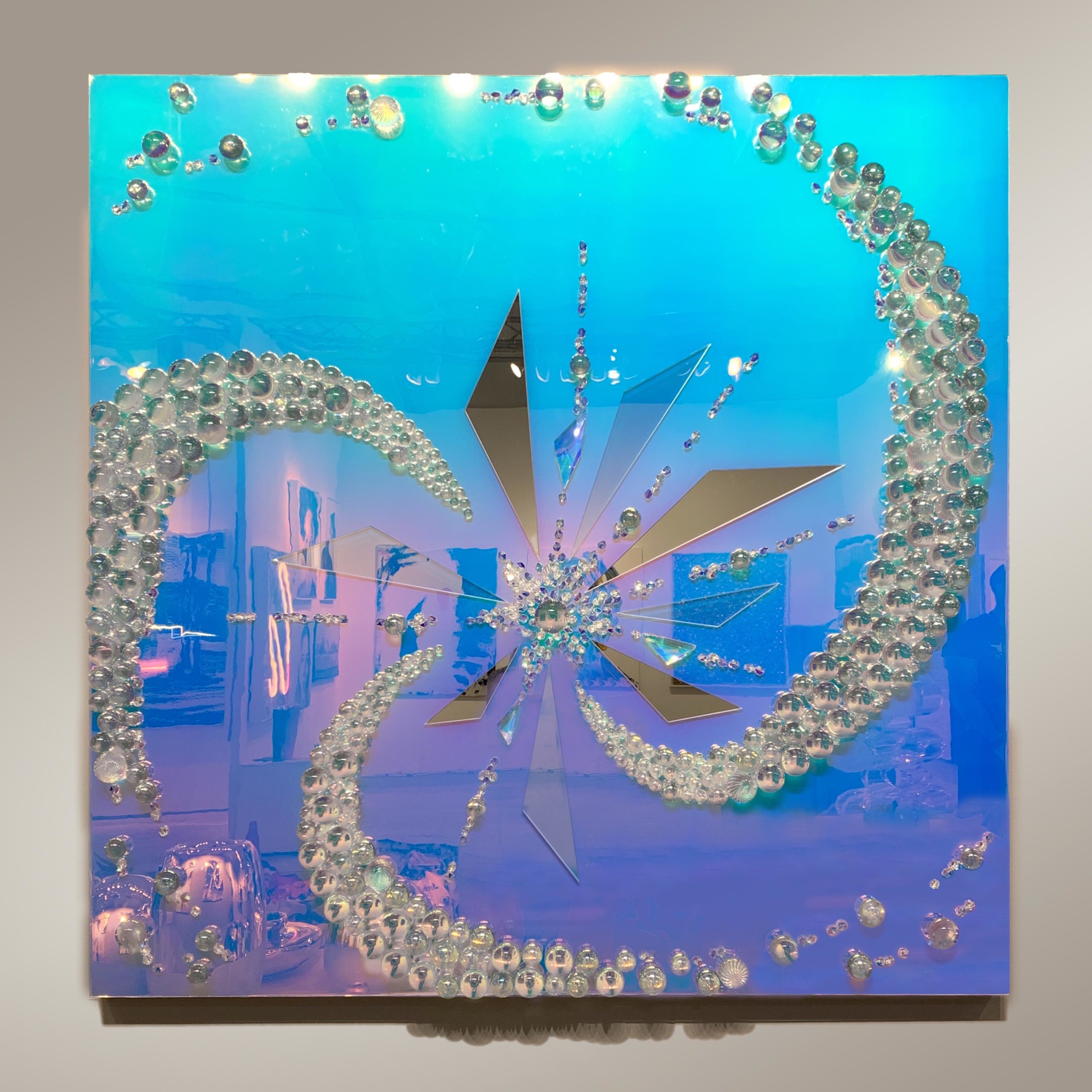 Abby Modell "Dichroic Starburst Swirl" (glass mirror assemblage, 5’ x 5’)