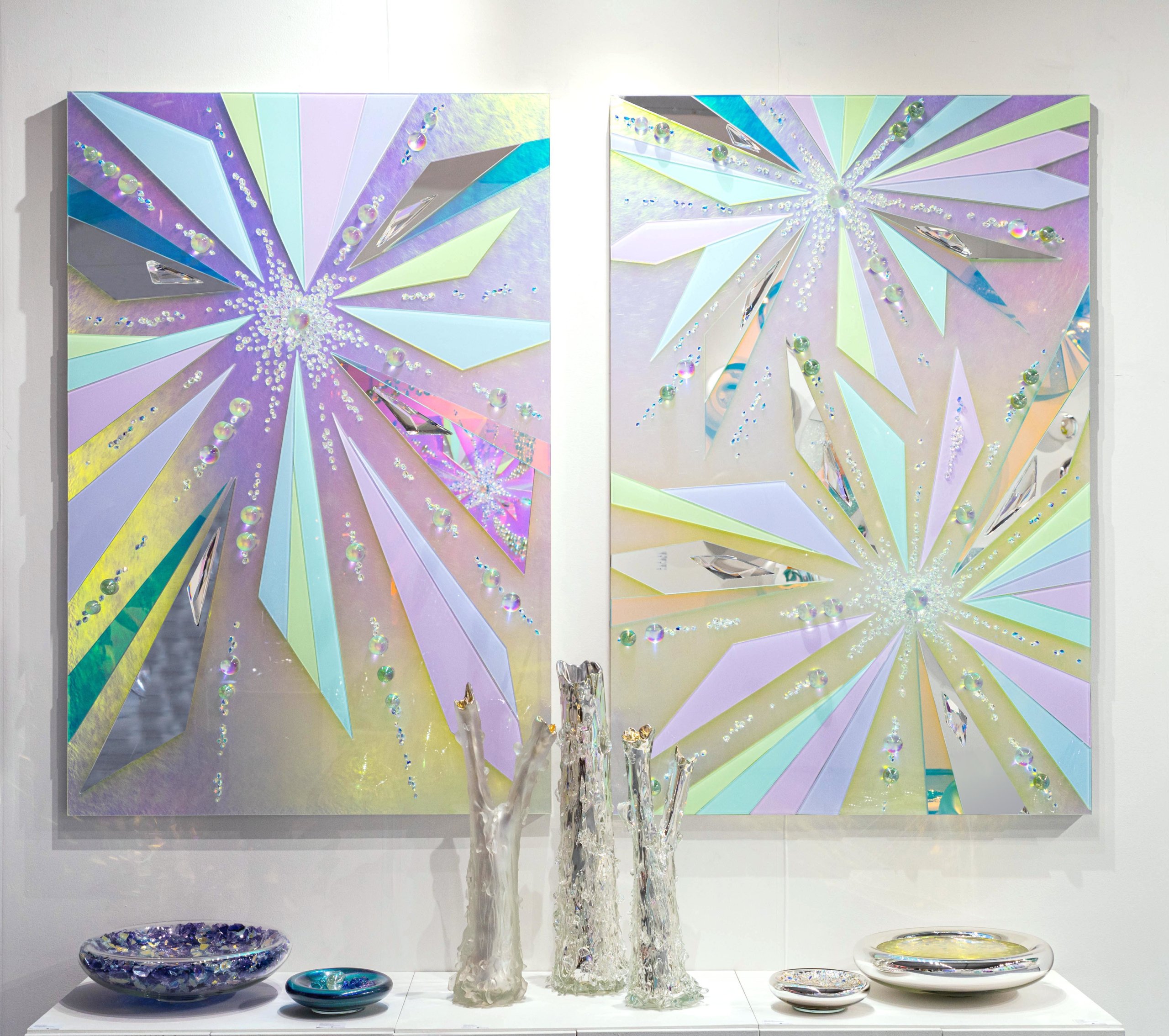 Abby Modell's "Dichroic Starburst Series" (glass mirror assemblage, 6’ x 8.5’)