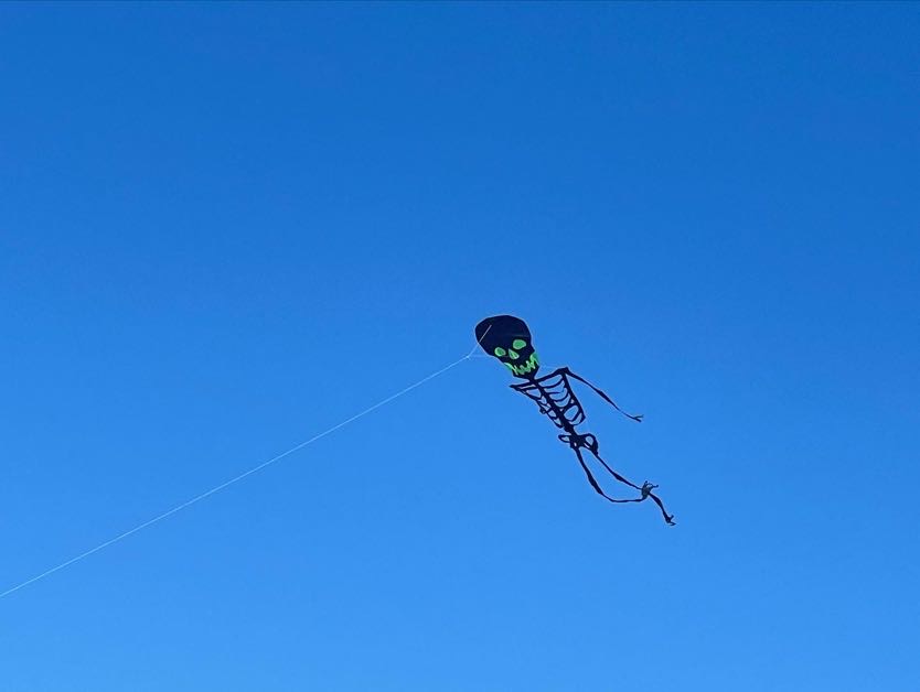 A skeleton kite flew in the contest