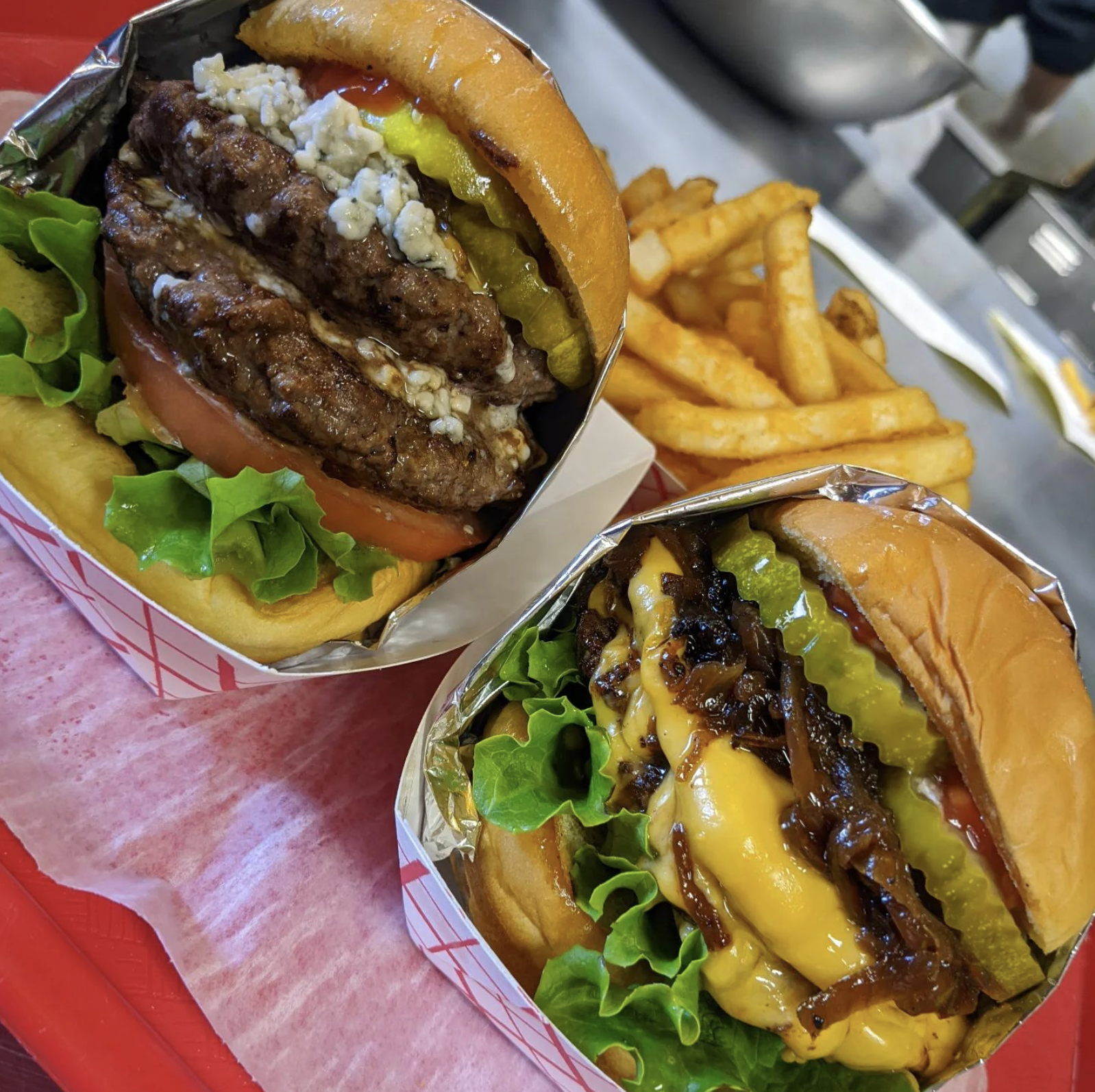 A pair of tasty Boom Burger creations